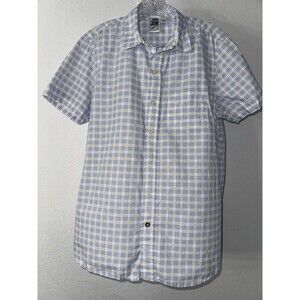 Kennington Button Up Shirt Blue Square Pattern Large Cotton